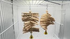 Natural Corn Husk Braided Parrot Chew Toy With Bell Durable Teething Bell String For Pet Birds Entertainment And Anxiety Relief