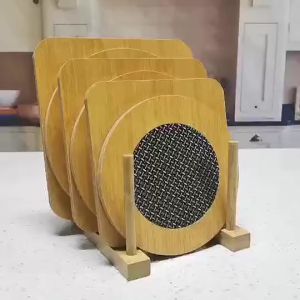 Wooden Heat Pad Insulation Mat Scald Proof Kitchen Table Mat Placemats Pot Holder Coffee Tea Cup MatAnti-Slip Versatile DurableWooden Trivets