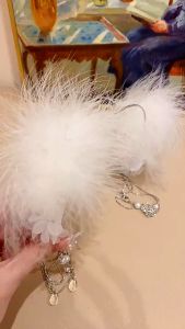 Bando Bulu Headband Juntai Bulu Ikat Kepala Rumbai Bulu Putih Bando Wanita Jepit Bulu