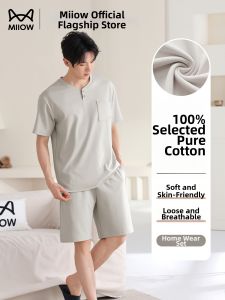 MiiOW | Cotton Mens Pajamas Large Size Short Sleeve Shorts Set