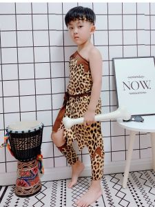 Childrens Day African Drum Performance Costume Indian Primitive Hunter Outfit for Kindergarten Poly Fiber Dancewear