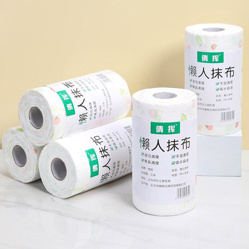Per roll 50Pcs cleaning cloths lazy rags dry washable disposable dish paper towel cloth for kitchen roll cleaning cloths lazy rags dry washable tissue dish paper towel kitchen cloth rag wipes viral kitchen