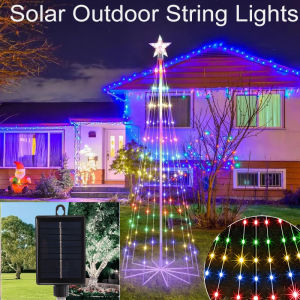 Solar Outdoor String Lights Decor Lights 280 LED Waterfall Christmas Tree Lights 8 Modes Indoor Outdoor String Lights for Yard