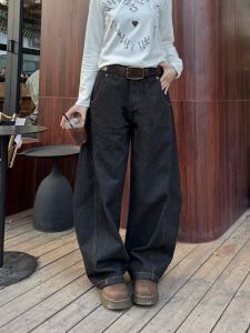 American Style Loose Straight Leg Knife Edge Jeans Womens Wide Leg Casual Sports Cleanfit Street Long Trousers