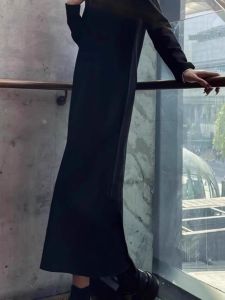 plus Size Autumn New Loose Simple Midi Black Dress Flattering for Pear Shaped Women Maternity Dress Conceals Belly Slimming