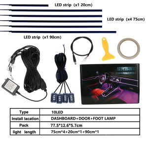 KEVANLY | 6/10 IN1 Rainbow Color Streamer Car Ambient Lights RGB APP Control Universal LED Interior Acrylic Strip Symphony Atmosphere Lamp