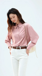 KM Muslimah Amelia Collar Long Sleeves Cotton Polyester Shirt Blouse [B7517]