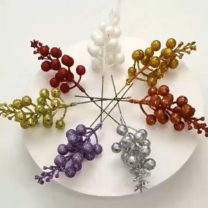 Happy Time 5pcs Glitter Artificial Berry Stems Christmas Decorations For Home 2026 Set Fake Flowers And Fake Plant DIY Gift Wreath New Year Party Holiday Supplies Garland Christmas Tree Ornaments Berries Decor Xmas Table Topper Home Decor