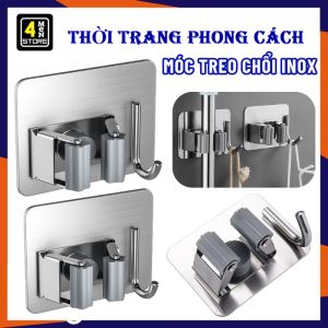 Móc Treo Cây Lau Nhà INOX Dán Tường Kèm Móc Treo Đồ 2in1 Siêu Bền Chịu Lực Tốt - Kẹp Giữ Chổi Thông Minh Tiện Ích - Giá Đỡ Chổi - Móc Dính Tường Treo Cây Chổi Lau Nhà Chịu Lực