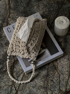 White Garden French Handwoven Tissue Box Car Mounted Drawstring Paper Towel Holder Home Use Drawer Style Tissue Bag