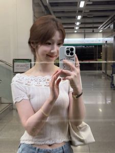 YUEZHONGWEI | French Style Off-Shoulder Lace T-Shirt Slim Fit