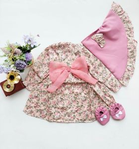 Gamis Bayi Perempuan Newborn - 12 bulan |Gamis Bayi 0-12 bulan Set hijab dan sepatu | Pakaian muslim Bayi perempuan