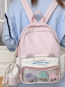 [COD✅]Tas Sekolah Pink Lucu Telinga Korea Import Tas Bahu Ins Fashion Tas Ransel Perempuan Siswa Backpack Untuk Sekolah