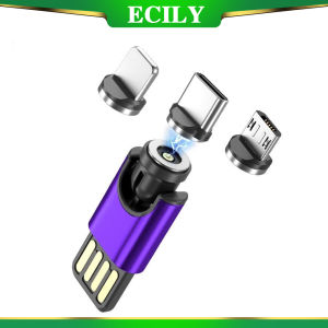 ECILY ที่ชาร์จหูฟังบลูทูธไร้สาย3in 1แท่นชาร์จแม่เหล็กหมุนได้540องศาการชาร์จ Usb ขนาดเล็ก Type C สำหรับ I-Phone Samsung Xiaomi
