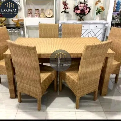 Set Meja Makan Rotan Sintetis 6 Kursi Free Jok Duduk