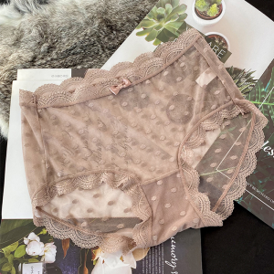 Mid-Waist Lace Underwear for Women Large Size Comfortable Breathable Seamless Nylon Triangle Panties with Lace Edging