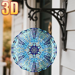 CIFbuy | 3D Intricate Blue Floral Mandala Wind Spinner - 10 Inch Metal Art with 360 Swivel Hook for Garden Christmas Gift