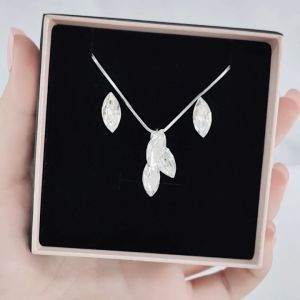 SO SEOUL Ioni Triple Leaf Swarovski®Crystal Pierced Stud Earrings and Pendant Necklace Gift Set