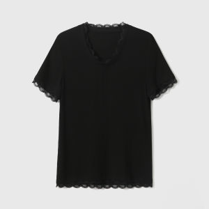 Skirt Trimmed Wooden Ears Modal Silk Blend T Shirt