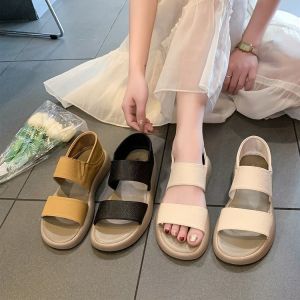 Plus Size Sandals Season Fashion Platform Soles Versatile Solid Color Velcro Sandals Womens Flats
