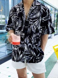 Hawaii Ice Silk Beach Shirt Short Sleeve Mens Vacation Clothing Southeast Asia Summer Breathable Lightweight Polyester Casual Shirt