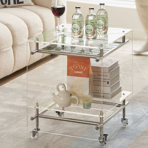 Acrylic Side Table Trolley Storage Cabinet Middle-Ancient Living Room Movable Coffee Table Home Bedside Table Internet Celebrity Ins Transparent