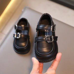 Princess Style Flat Bottom Bean Shoes for Girls Spring Autumn Fashionable Leather Shoes to Match Dresses Low Cut Daily Wear Childrens Footwear