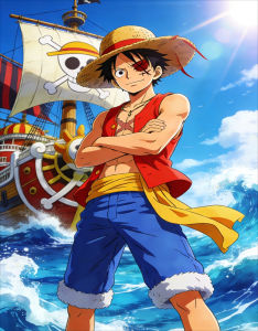 Bandai | One Piece Luffy Mũ Rơm Tàu Cướp Biển Anime Tranh Sơn Dầu Hiện Đại Trang Trí Treo Tường Cho Phòng Khách Phòng Ngủ Không Gọng