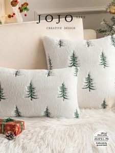 Jojos L. PD Return Plush Pillowcase Christmas Tree Embroidery Rabbit Fur Simulation Velvet Square Pillow Home Bedroom Decor