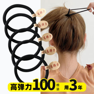 ที่คาดผมสีดำผู้หญิงฤดูร้อนเกาหลีแบบไม่มีตะเข็บผูกผมซองหนังยางยืดสูงทนทานยางรัดผมหางม้าเชือก