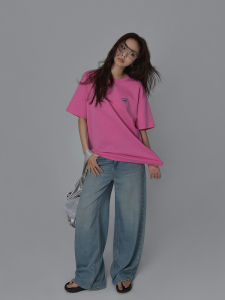 Sixi Four Happiness Girls Casual Loose Short Sleeve T-shirt White Enhancing Summer Top Color Block Letter Print Korean Style