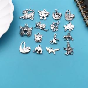 10/15pcs Antique Silvery Animal Pattern Charms Monkey Tiger Sloth Etc Shaped Pendants For DIY Jewelry Making Crafting Accessory