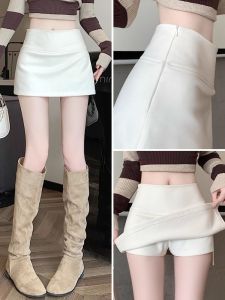 Sweet And Spicy Tennis Sport Half Skirt Womens Autumn Winter Woolen Mini Skirt High Waist A-Line Wrap around Skirt