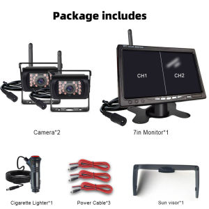HD Backup Camera 2CH Wireless Rear View Cam BSD 7 Inch Monitor AHD1080P for Truck Bus RV Camper Trailer Excavator PickupTrailer