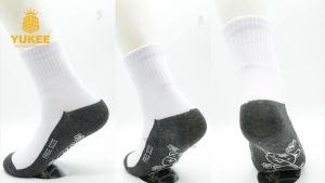 ถุงเท้านักเรียน ( แพ็ค 12คู่ ) สีขาวพื้นเทา ส่งจากกทม มีกันลื่น หนา ถุงเท้า