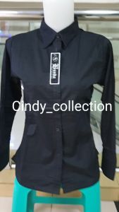 Kemeja Hitam Polos Wanita Kantor Kerja Formal Katun Stretch Lengan Panjang
