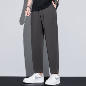 กางเกงขายาวทรงตรงสำหรับผู้ชาย กางเกงขายาวทรงหลวมสบาย ๆ สไตล์ใหม่ ฤดูใบไม้ร่วง/ฤดูหนาว ชุดทำงานสีพื้น