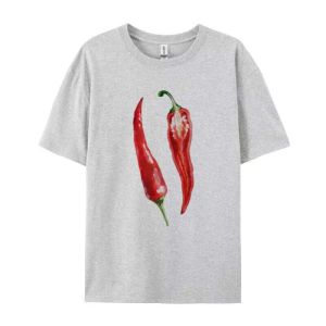 Cute Vintage Foodie Graphic Tees Y2k Aesthetic Oversized Chili Pepper T-Shirt Egirl Grunge Streetwear Top Women Fashion Clothing