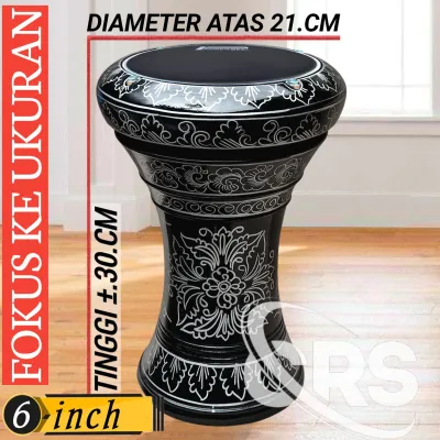 Darbuka Kayu Alat Musik Islami 6 & 8 inch Hitam Silver Mika Hitam