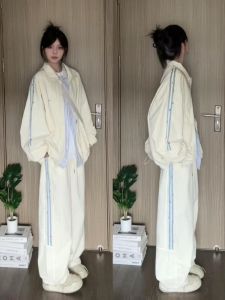 Salt Series Street Style Sportswear Set Womens Loose Fashion Open Cardigan Sweatshirt Casual Two-Piece Set Running Trendy