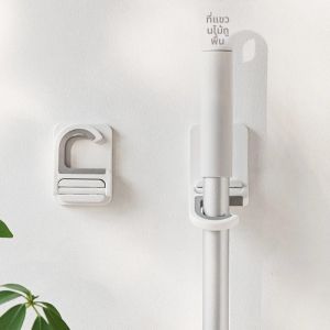 Wall Mount ไม้กวาด Mop ผู้ถือคลิป Self-กาวแปรงไม้กวาด Mop Hanger Organizer Rack ห้องครัวห้องน้ํา Multi-Purpose Hook