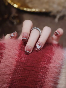 Red New Year Manicure Pure Desire Romantic Butterfly Maillard Diamond in the Debris Finished Product Nail Tip Pure Handmade Detachable Wear Nail