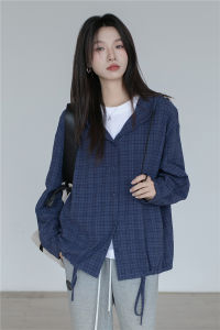 Retro Plaid Hooded Shirt Womens Long Sleeve Loose Casual Layering Button up Cotton Blend Breathable Spring Autumn Shirt