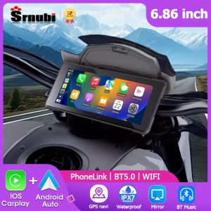 Srnubi 6.86 Motorcycle Dash Cam GPS Navi DVR Wireless Carplay Android Auto IP67 Waterproof Moto Front Rear Camera Dual BT 5.0