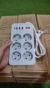 Stop Kontak Listrik USB Serbaguna 6 Lubang 3 USB Port 1 Tipe C 2.1A Panjang Kabel 180cm