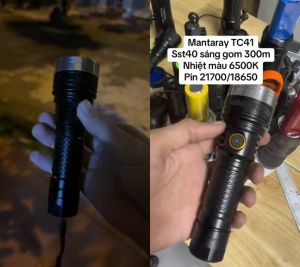 Đèn pin siêu sáng cầm tay mantaray TC41 vở hợp kim pin 21700 đèn pin sáng tập trung chiếu xa công suất lớn led SST40