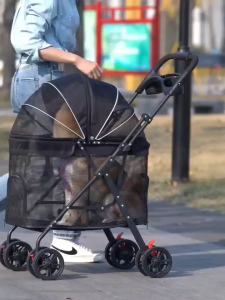 【SG Stock】Pet Stroller Foldable Washable Dog Cat Carrier 4 Wheels Lightweight Trolley Dog Cat Stroller