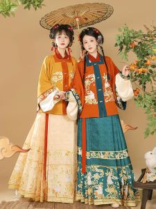 Improve Ming Dynasty Ladys Cheongsam with Large Sleeve Print And Embroidery Square Collar Traditional Chinese Costume Women