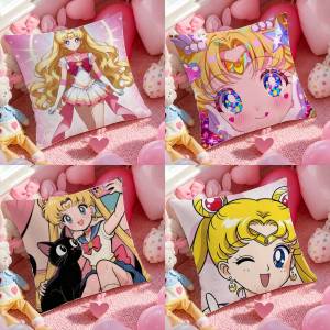 Bandai | Sailor Moon Chibi Moon Anime Plush Pillow Cover Soft Short Plush Cushion Cover For Sofa Bedroom Home Decor Gift Decoration