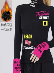 เสื้อโยคะแบบสวมหัวแขนยาวพิมพ์ลายหนา อบอุ่น ทรงสลิมฟิต สำหรับผู้หญิง ฤดูใบไม้ร่วง/ฤดูหนาว วิ่ง ออกกำลังกาย ฟิตเนส วิ่ง ฟิตเนส